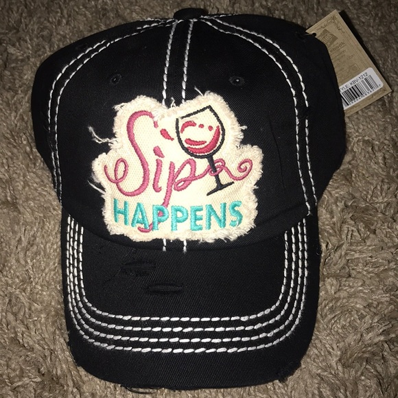 SIP Happens Distressed Vintage Baseball Cap - Picture 3 of 3